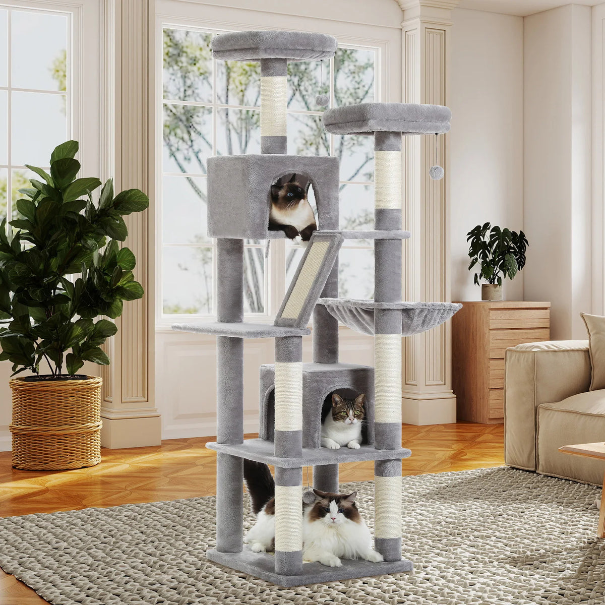 PEQULTI Multi-Level Cat Tree Tower With Scratching Posts And Condo