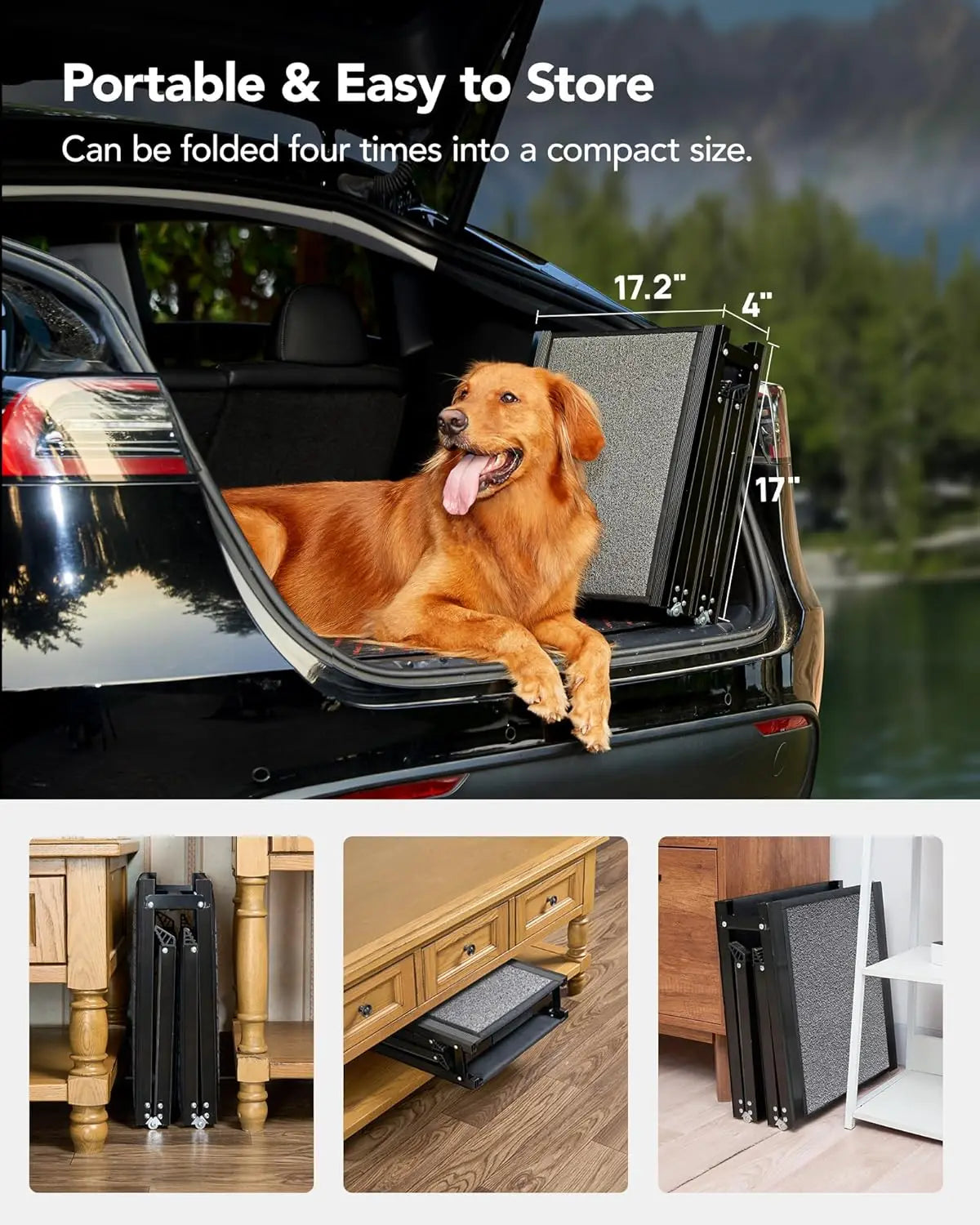 Upgraded Folding Car Dog Ramp With Non Slip Rug Surface For Large Dogs