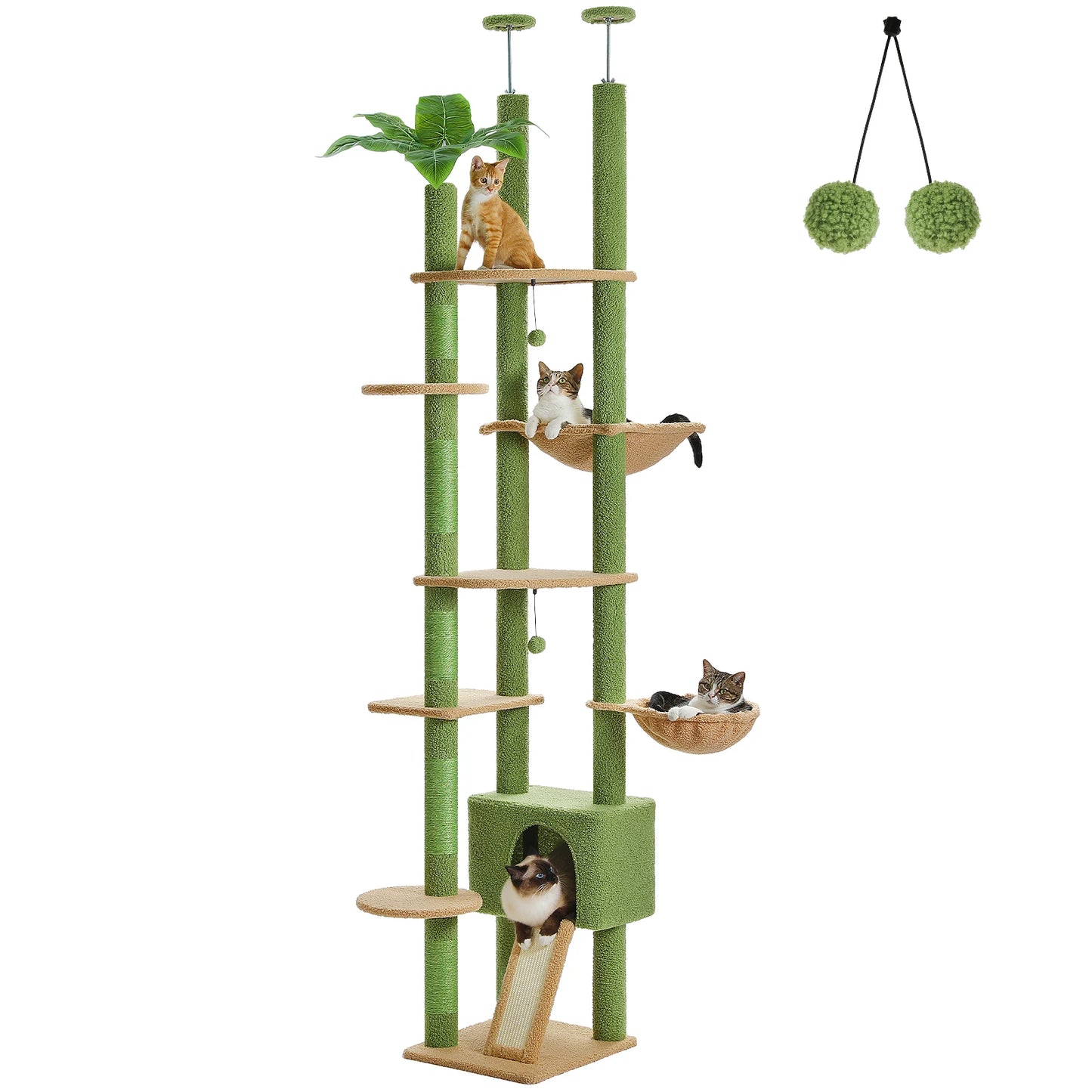 PETEPELA Floor Ceiling Cat Tree With Condo Hammock Scratching Post