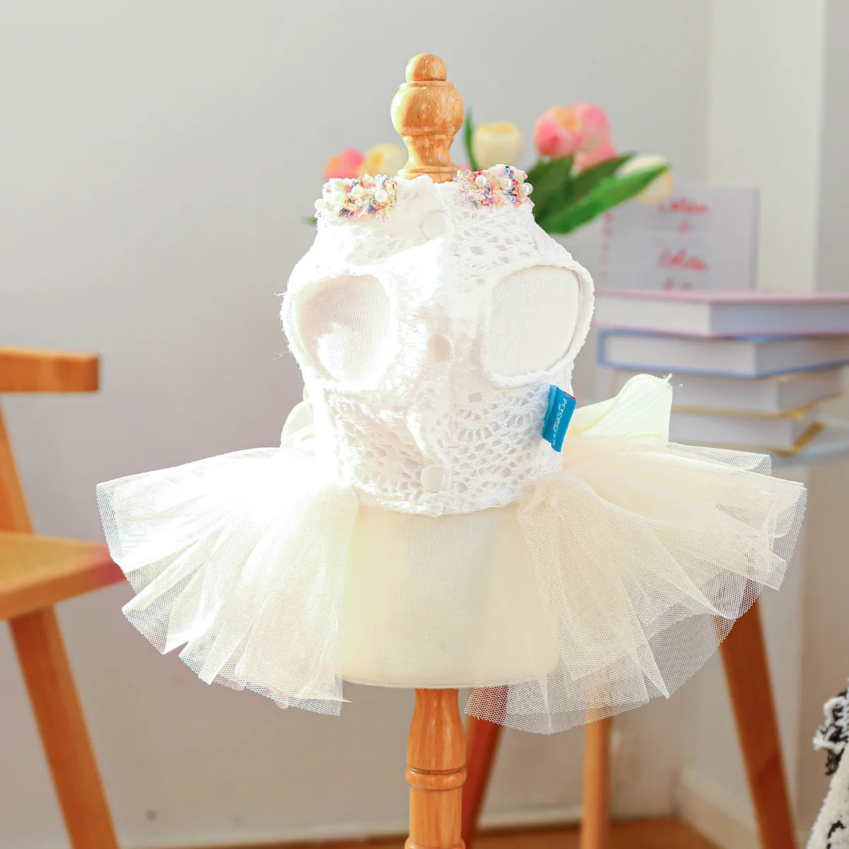 Dog Spring Summer Tutu Dress With 3D Flower Bow Decoration