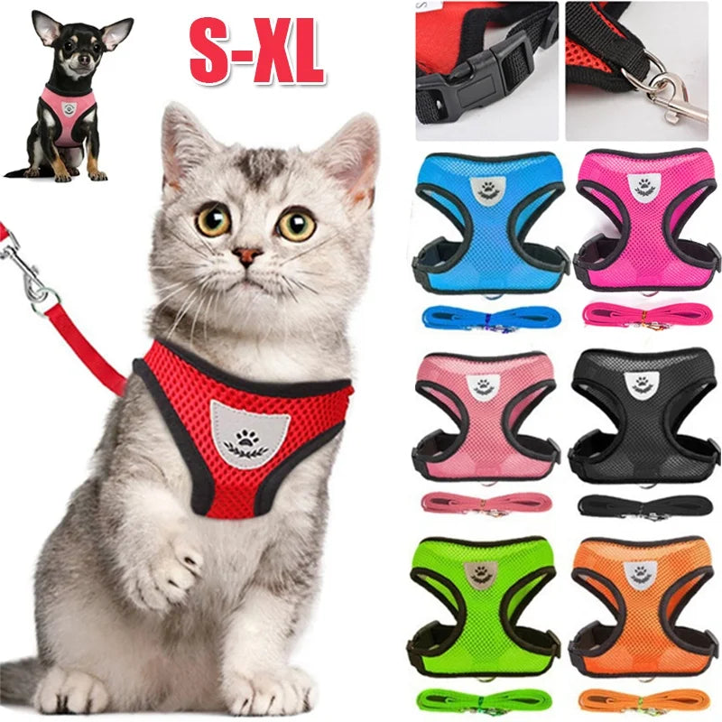 Adjustable Mesh Pet Harness With Leash Reflective For Small Dogs