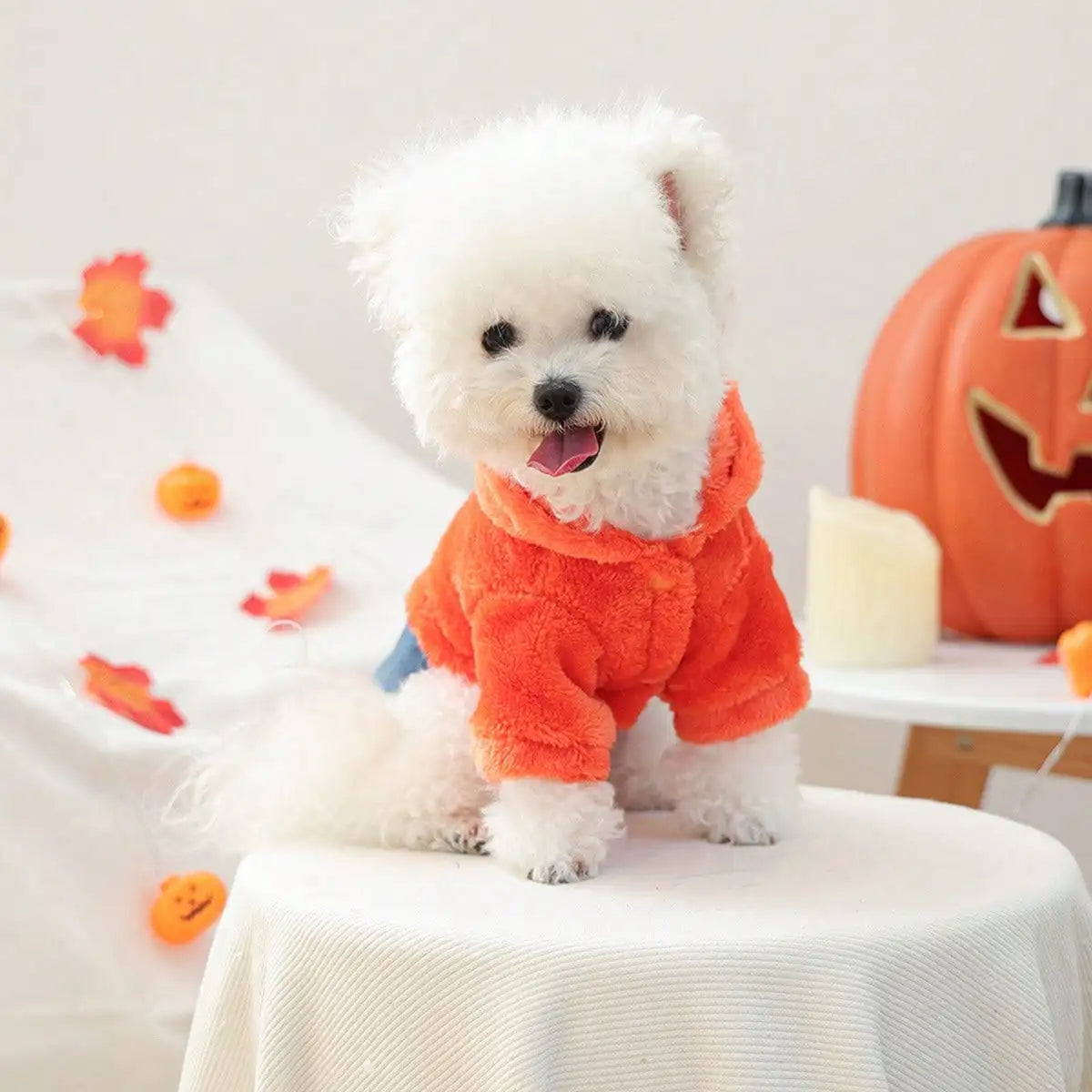 Dog Halloween Hoodie Pumpkin Embroidery Plush Dog Sweatshirt Holiday Apparel For Festival Party