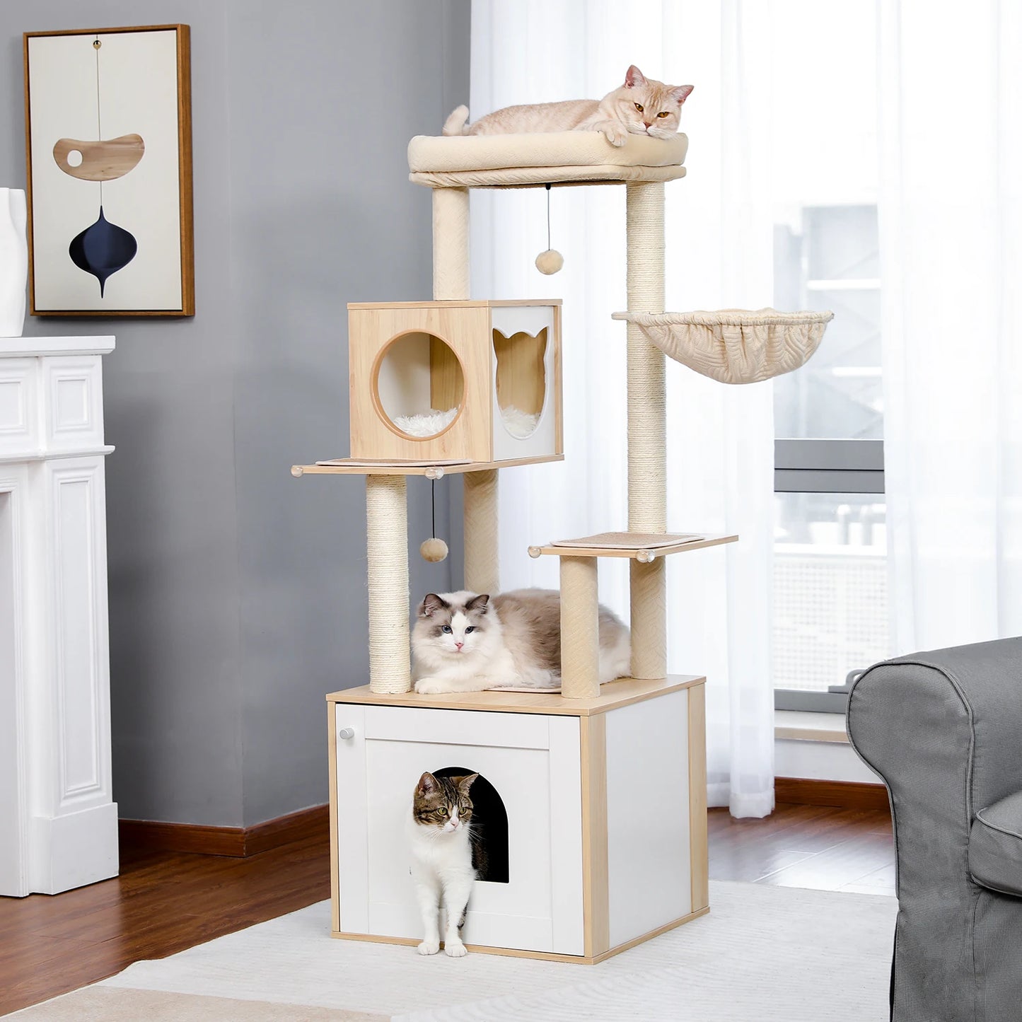 PAWZ Road Cat Tree With Litter Box Enclosure And Cabinet