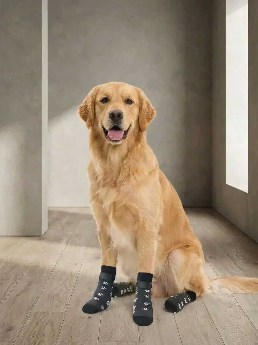 Anti Slip Dog Socks 4 Pack Adjustable Paw Protectors