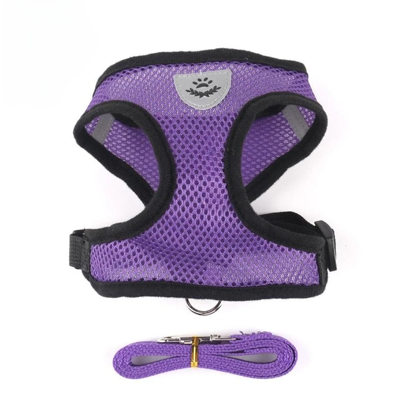 Adjustable Mesh Pet Harness With Leash Reflective For Small Dogs