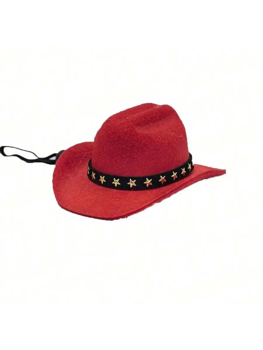 Pet Cat Cowboy Hat With Star Pattern Adjustable Sun Hat