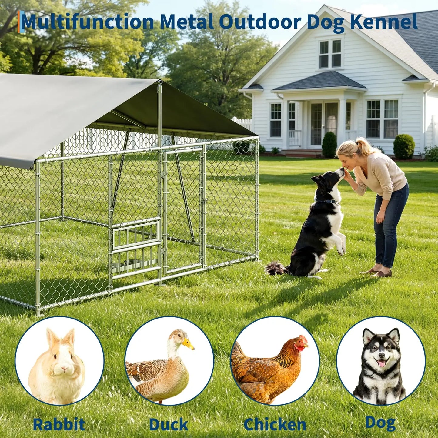 DishyKooker Heavy Duty Galvanized Outdoor Dog Kennel With Secure Locking Door