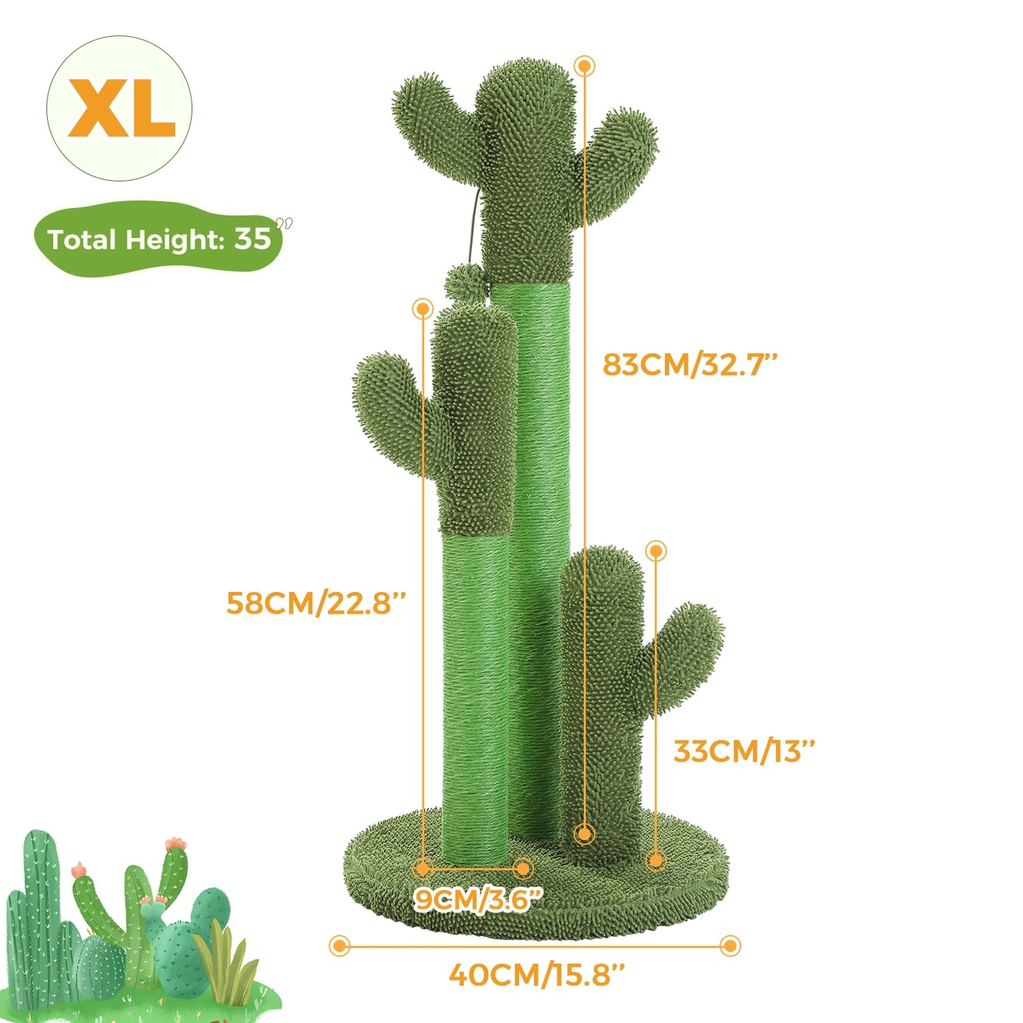 PAWZ Road Cactus Cat Scratching Post With 3 Sisal Poles And Toys