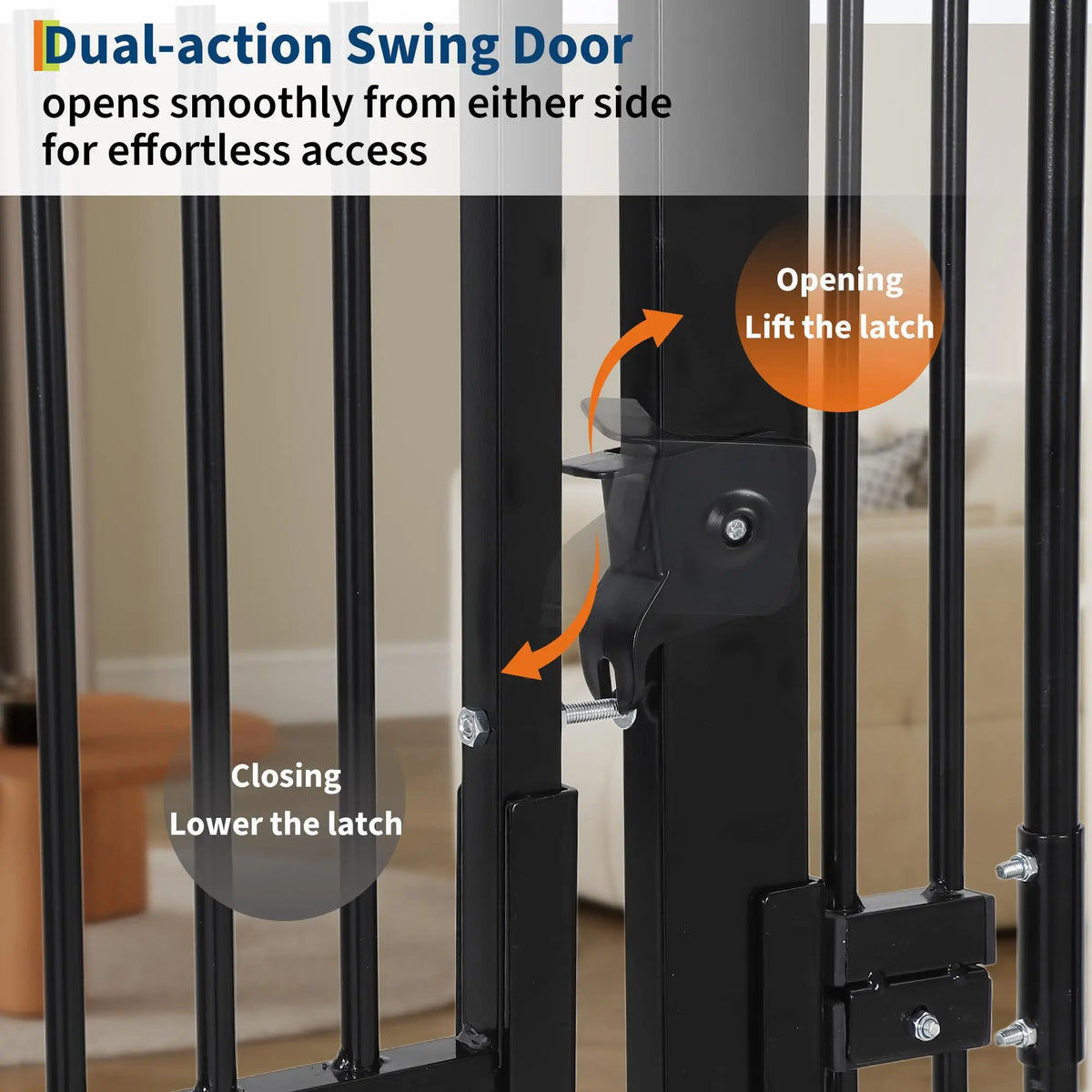 HiMISS Pressure Mounted Cat Gate With Door For Stairs And Kitchens