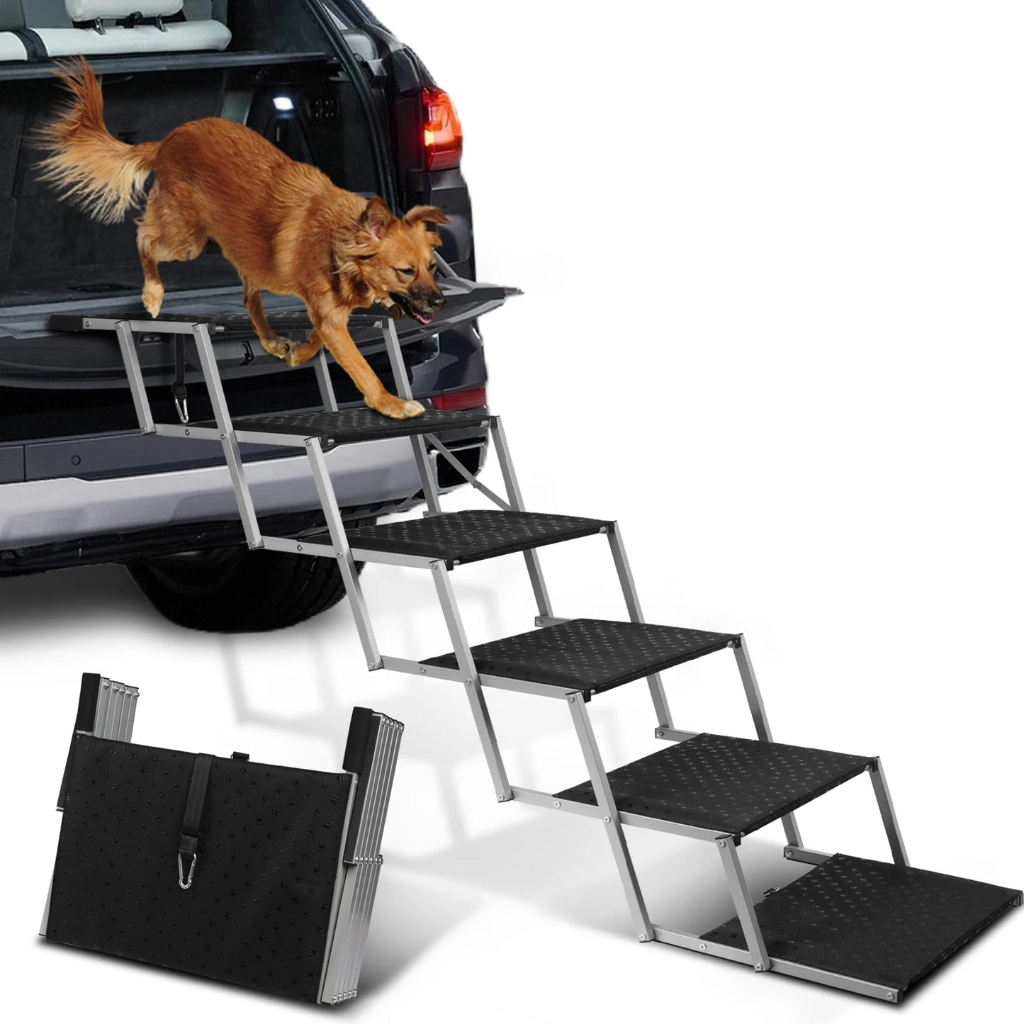Stainless Steel Foldable Dog Steps For Cars Trucks And SUVs