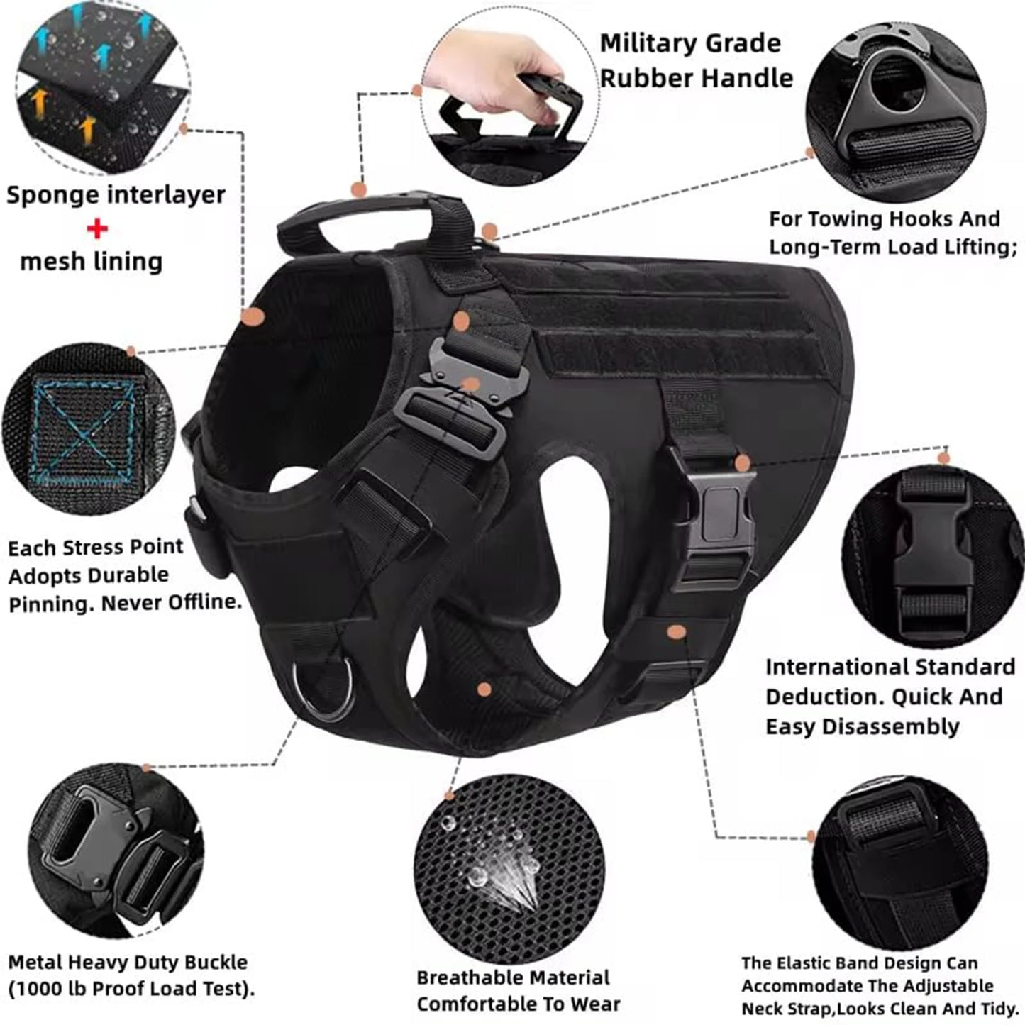 Nylon Tactical Dog Harness Vest With Molle Pouches