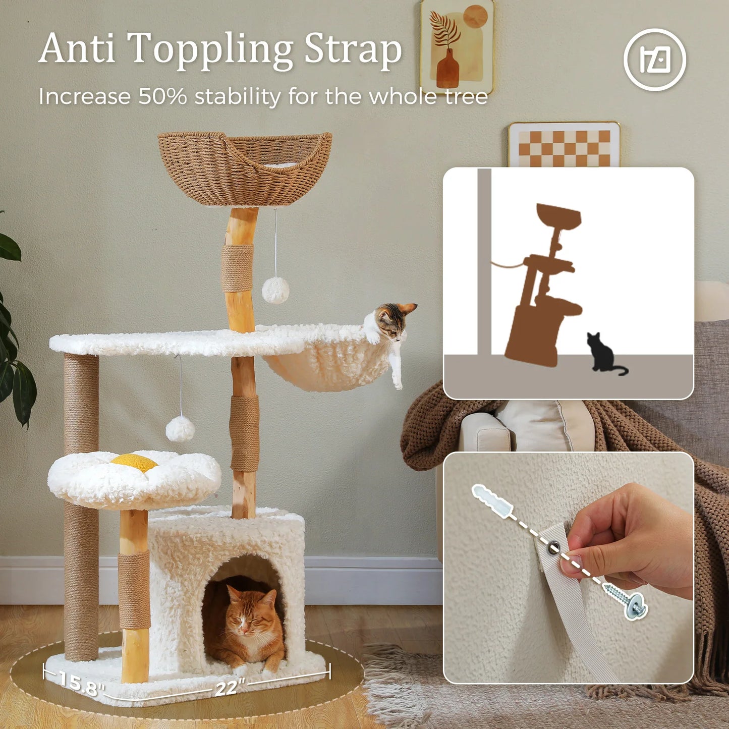 PAWZ Road Modern Solid Wood Cat Tree For Indoor Cats