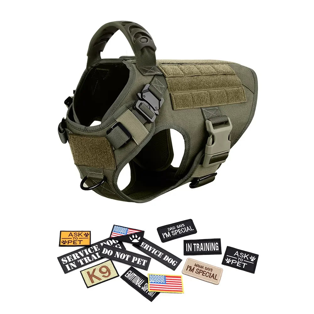 Nylon Military Dog Harness Vest Set With Leash Malinois Patches