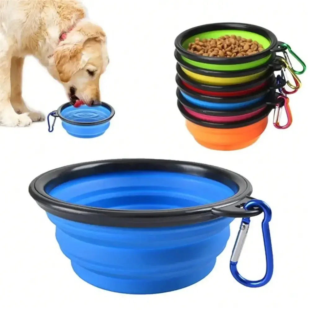 Portable Silicone Dog Feeder Bowl With Carabiner For Travel