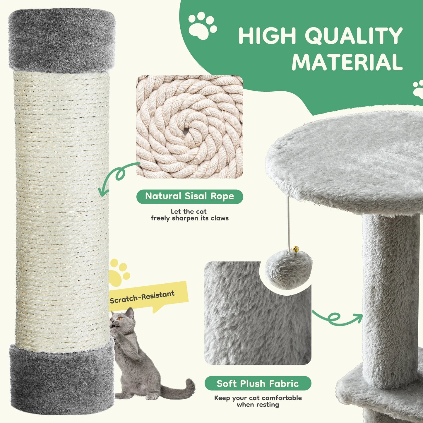 JHK Cat Tree Tall Multi-Cat Climbing Tower With Sisal Posts