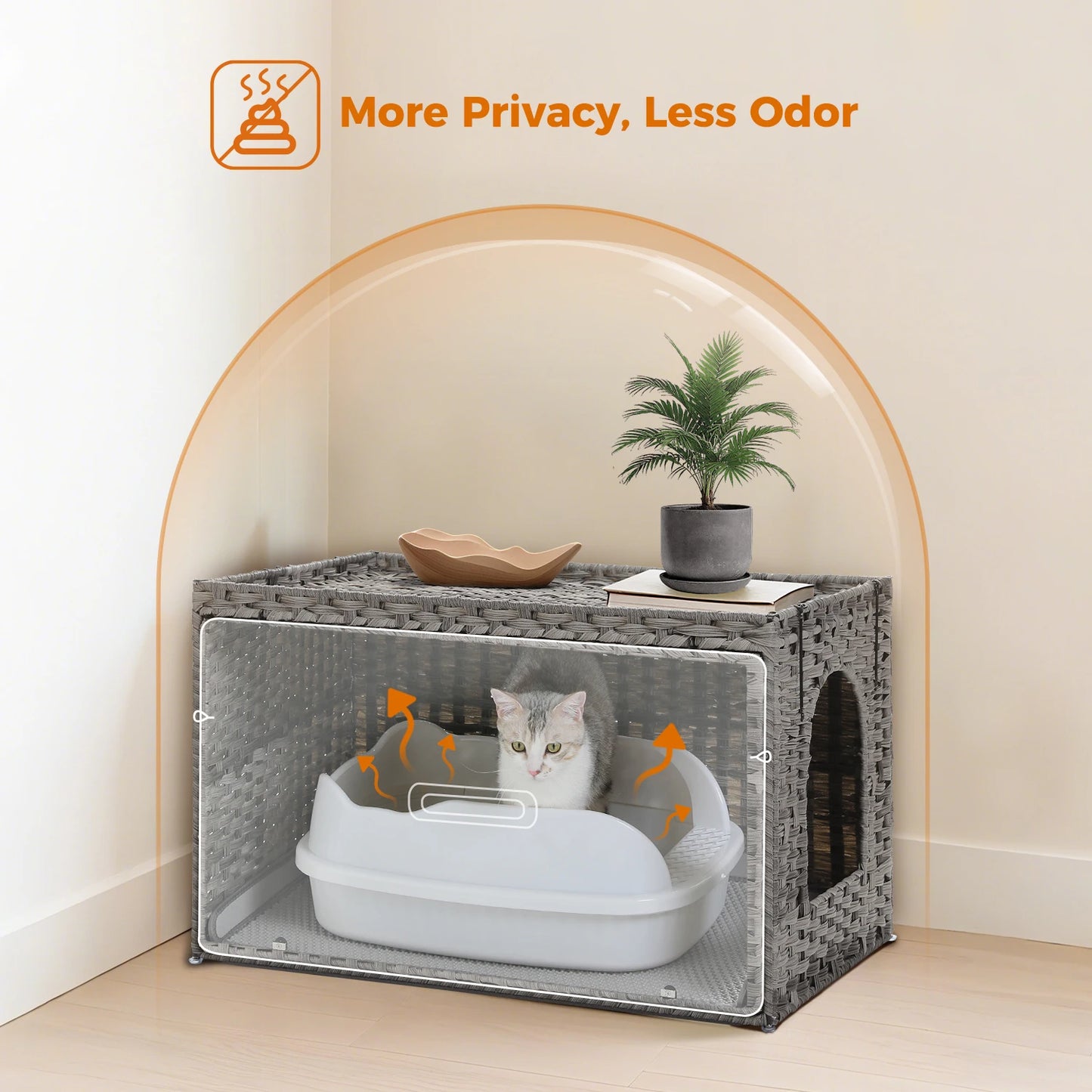 PAWZ Road Handwoven Rattan Cat Litter Box Enclosure With Door