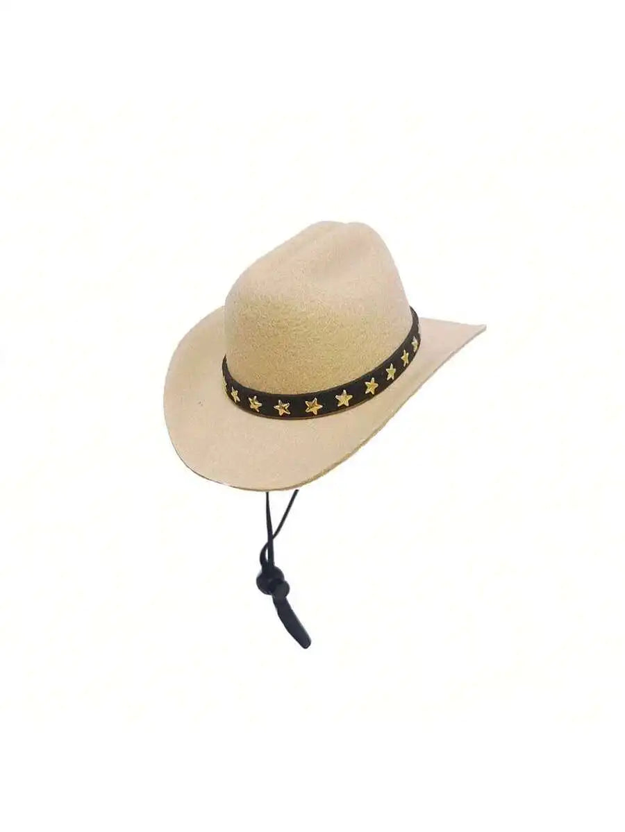 Pet Cat Cowboy Hat With Star Pattern Adjustable Sun Hat