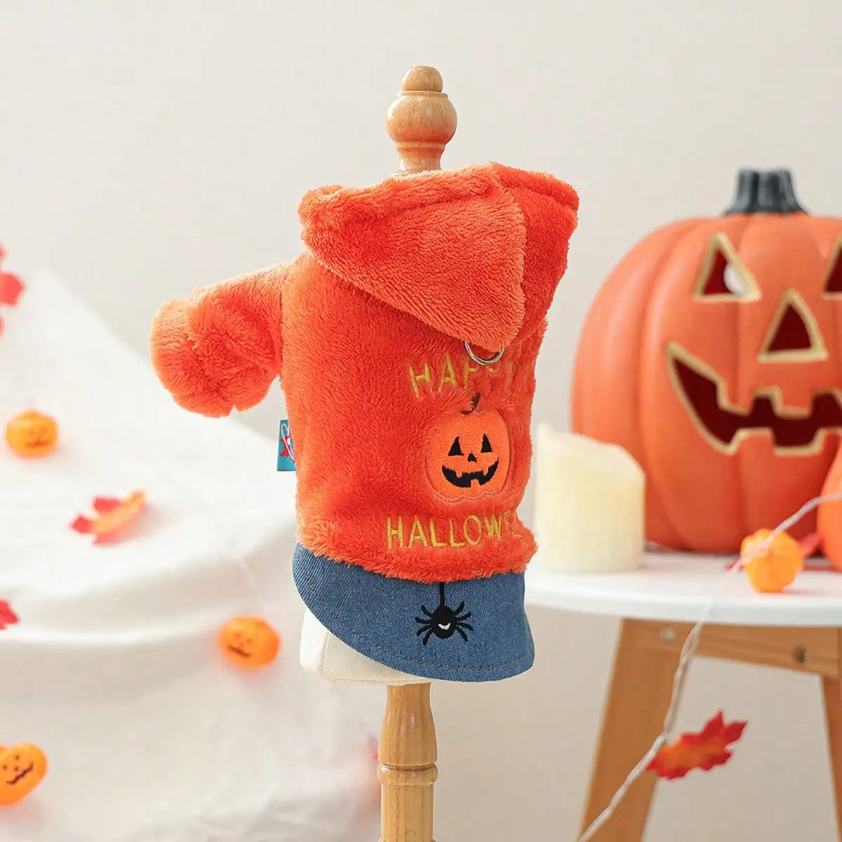 Dog Halloween Hoodie Pumpkin Embroidery Plush Dog Sweatshirt Holiday Apparel For Festival Party
