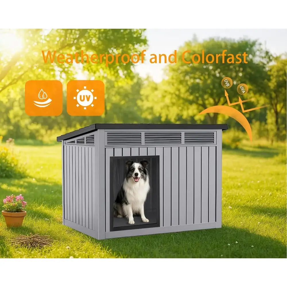 Dog House Outdoor, Indoor Dog House Medium Size Dog with Weatherproo PP Resin Material, Doghouse Outdoor with Openable Roo or Ea