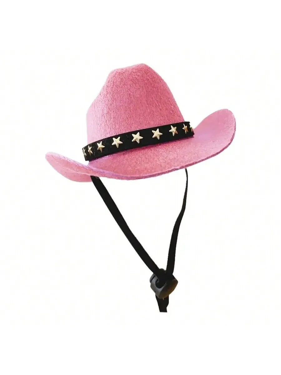 Pet Cat Cowboy Hat With Star Pattern Adjustable Sun Hat