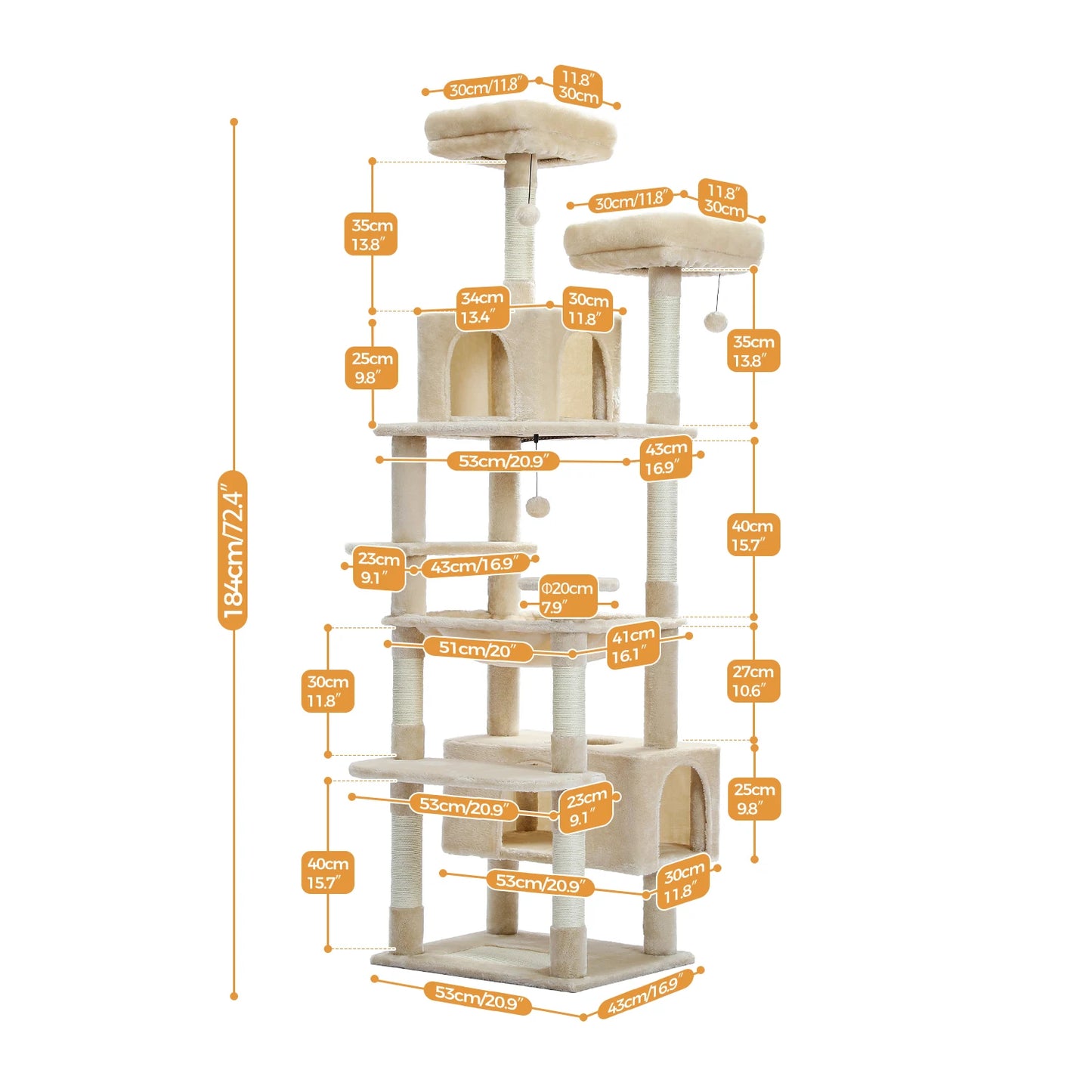 PEQULTI Multi Level Cat Tree Tower With Scratching Posts Condo