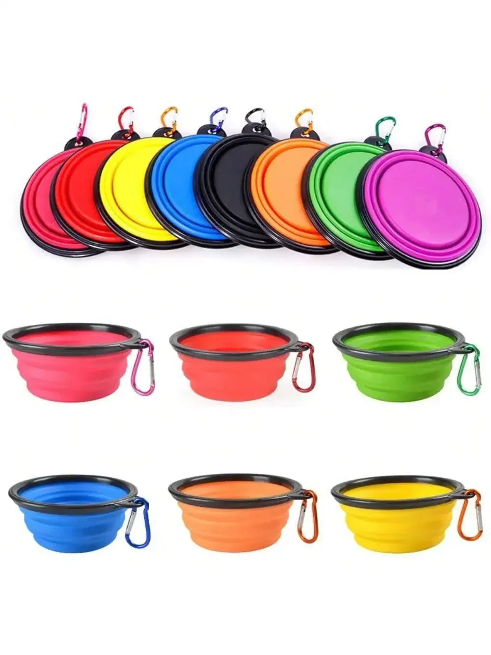 Portable Silicone Dog Feeder Bowl With Carabiner For Travel
