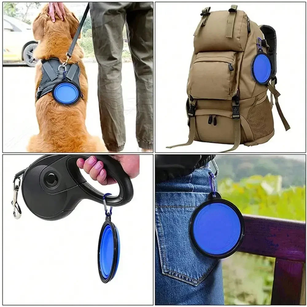 Portable Silicone Dog Feeder Bowl With Carabiner For Travel