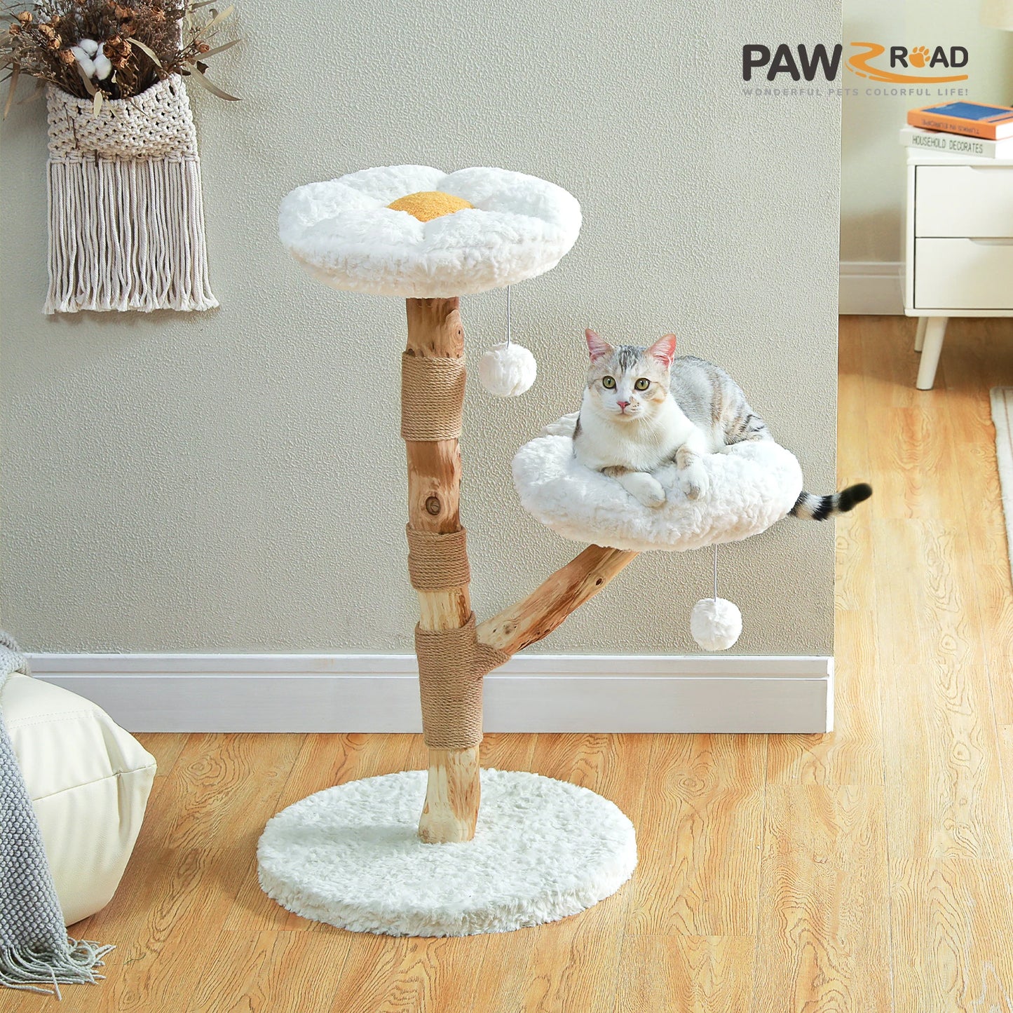 PAWZ Road Modern Cat Tree With Solid Wood Scratching Posts