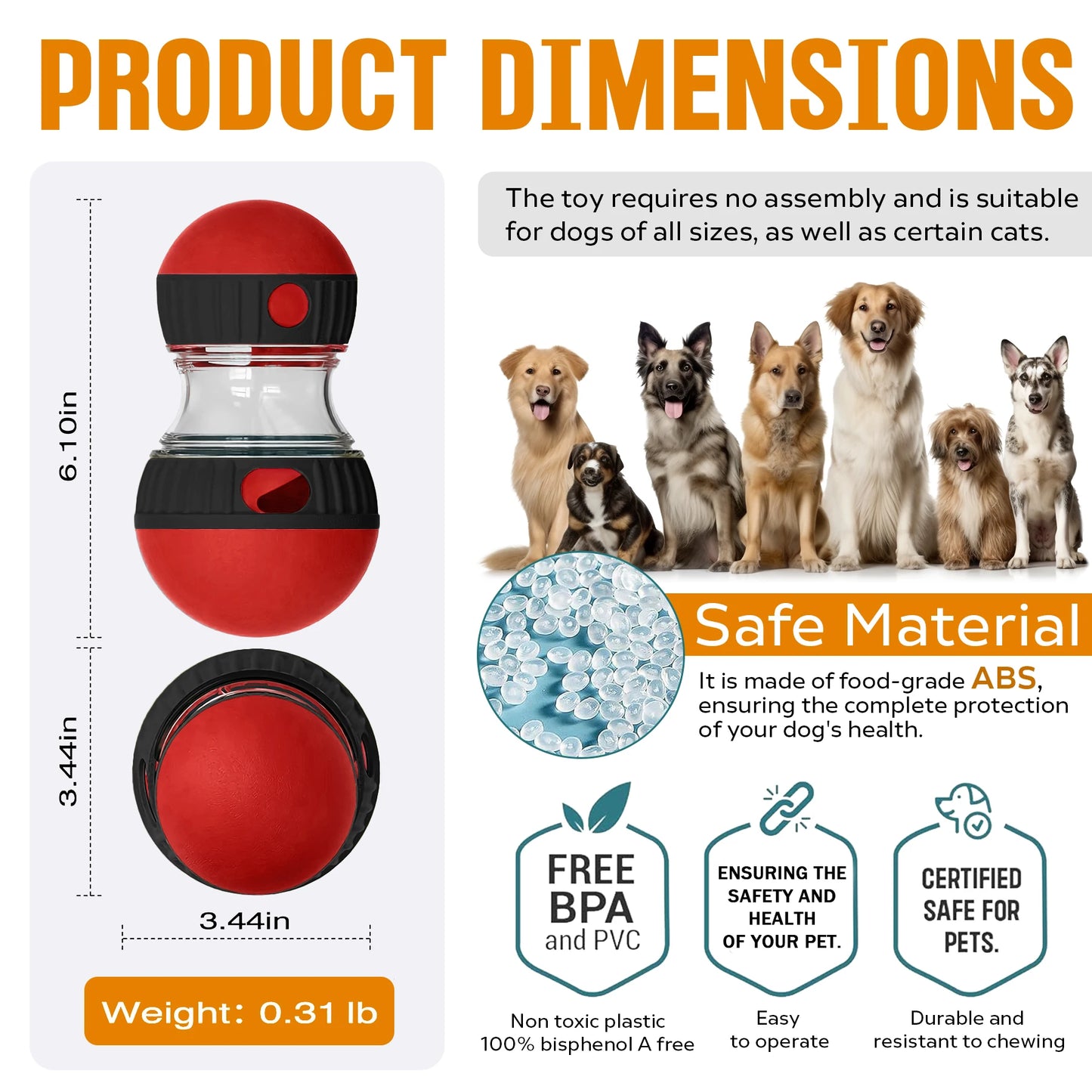Interactive Treat Dispenser Dog Toy Ball Slow Feeder For Pets
