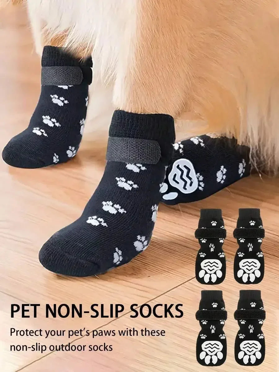 Anti Slip Dog Socks 4 Pack Adjustable Paw Protectors