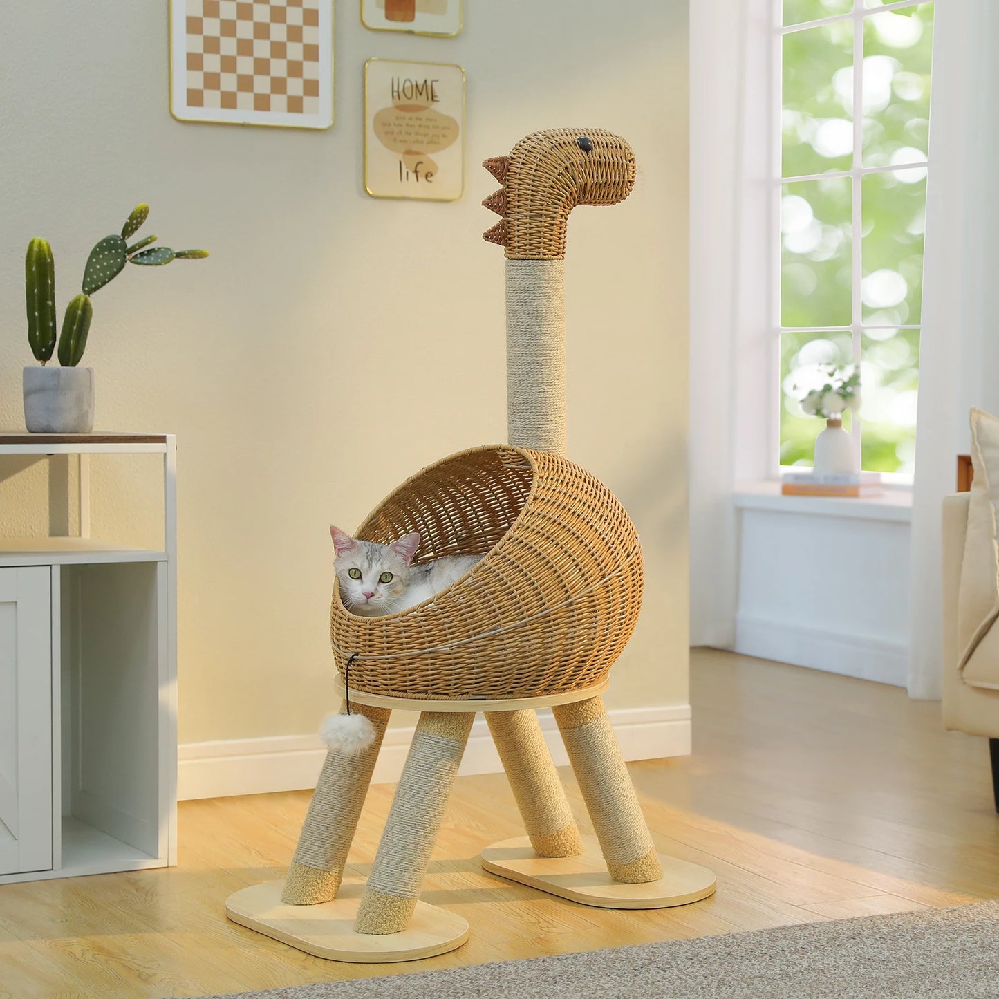 PAWZ Road Dinosaur Cat Tree Tower Three Tier Sisal Scratching Post Rattan Condo