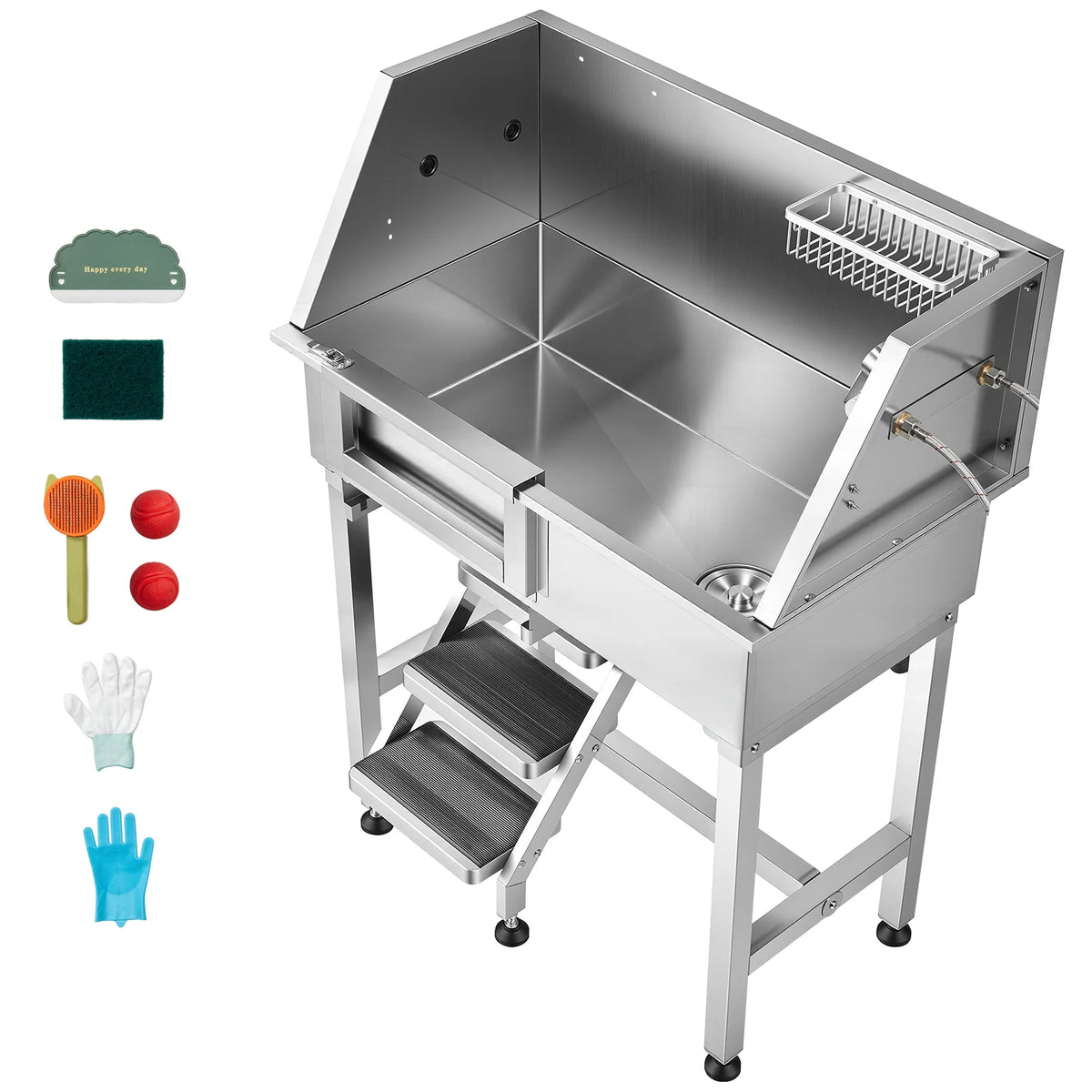 SucceBuy Stainless Steel Dog Washing Station With Shower Faucet