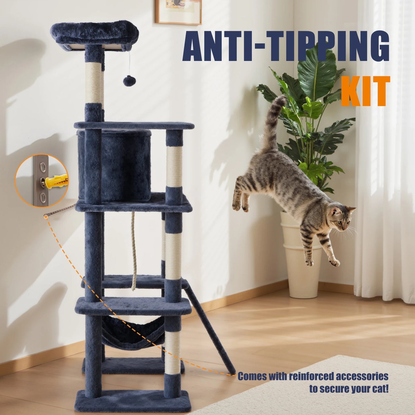 JHK Cat Tree Tall Multi Cat Climbing Tower Indoor Furniture