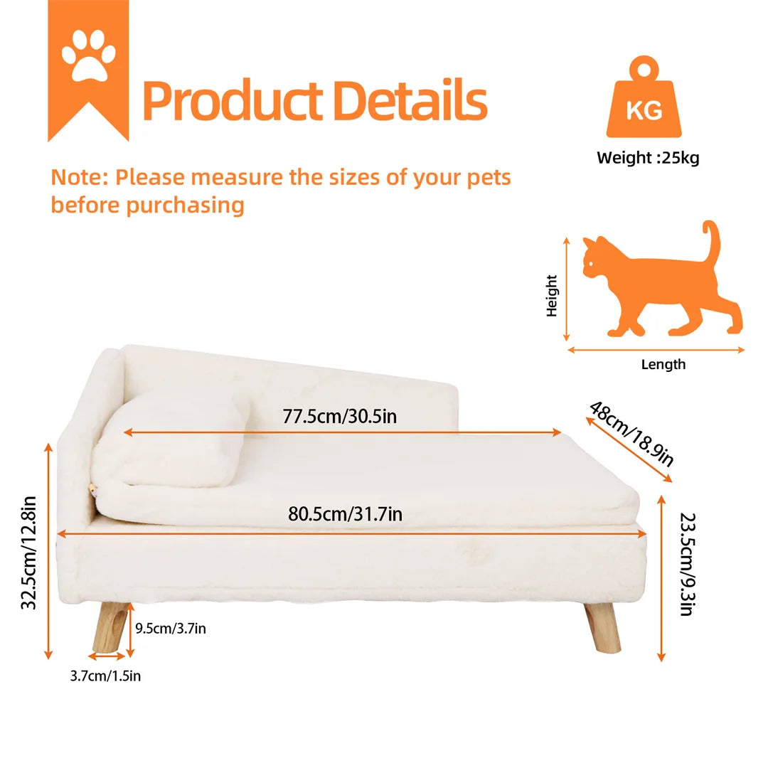 L Shape Pet Sofa Bed With Wooden Legs And Plush Cover