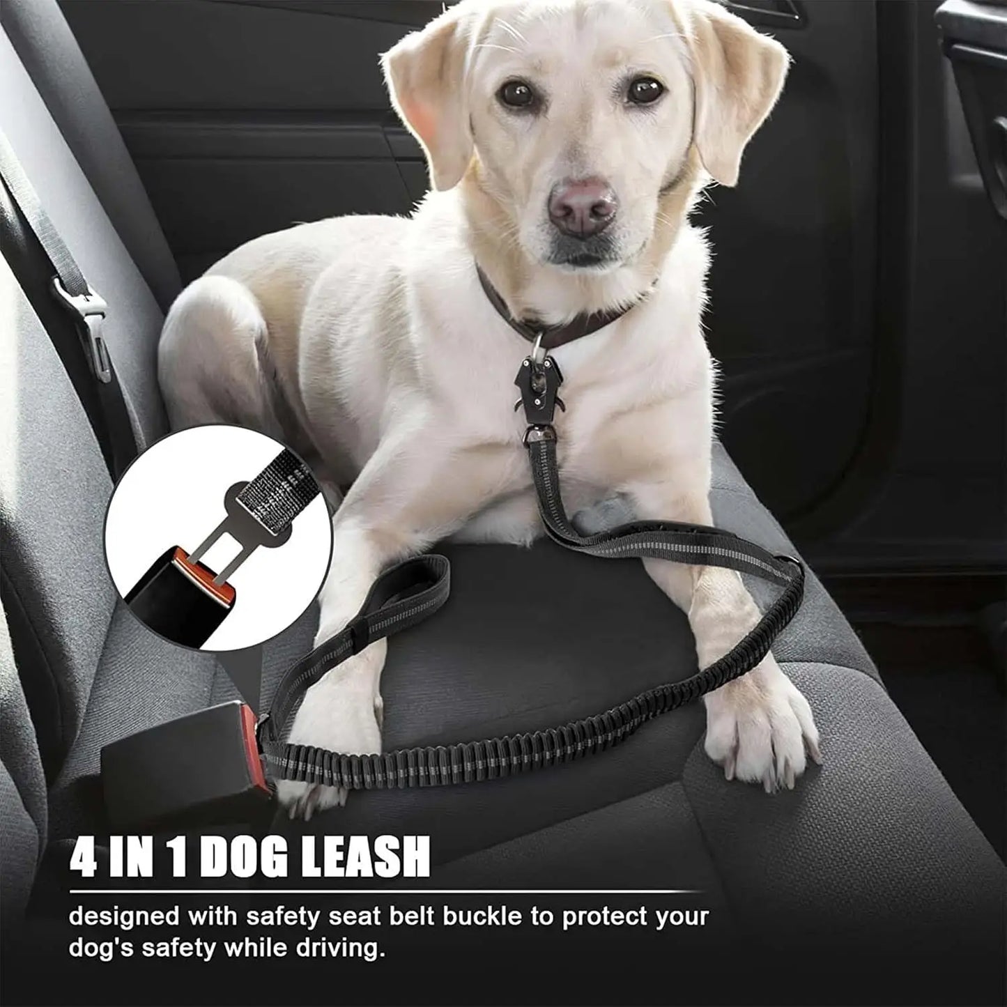 Reflective Shock Absorbing Tactical Bungee Dog Leash With Seatbelt