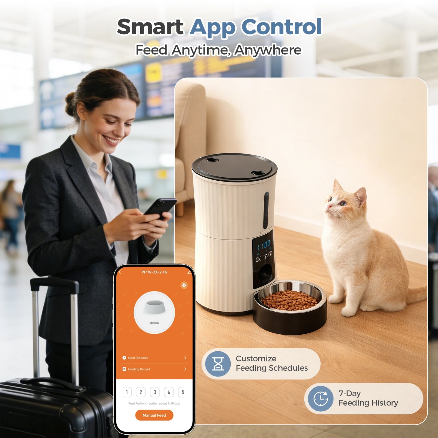 JHK 4L WiFi Automatic Cat Feeder With App Control Programmable
