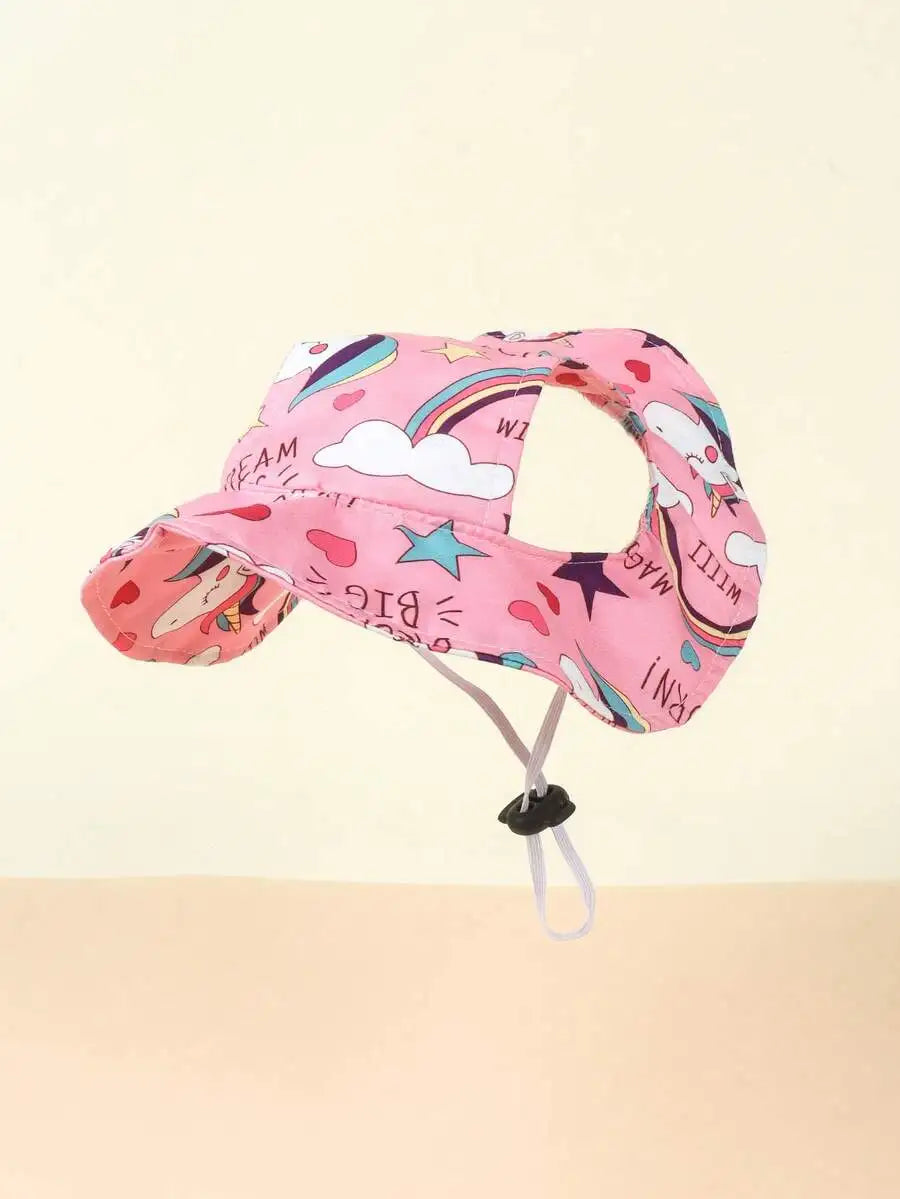 Polyester Sunflower Windproof Dog Hat With Ear Exposed Design