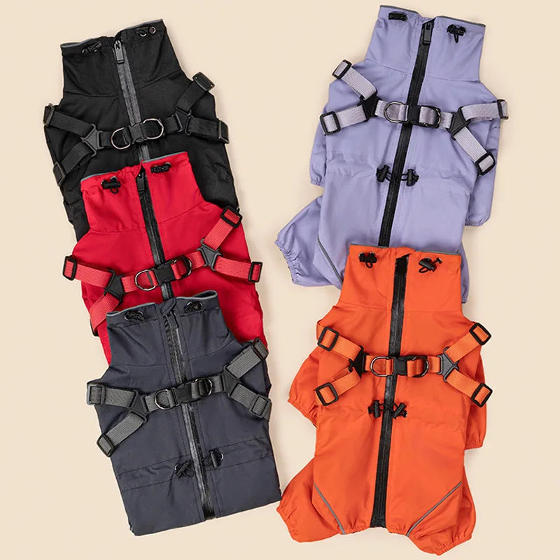Waterproof Pet Dog Rain Jacket With Harness Windproof Puppy Coat