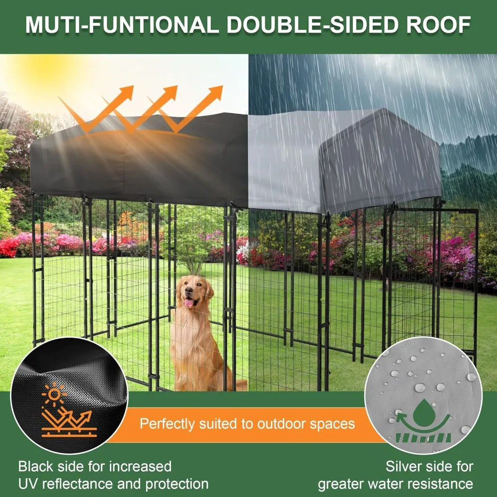 Heavy Duty Outdoor Dog Kennel With Roof And Rotating Bowls