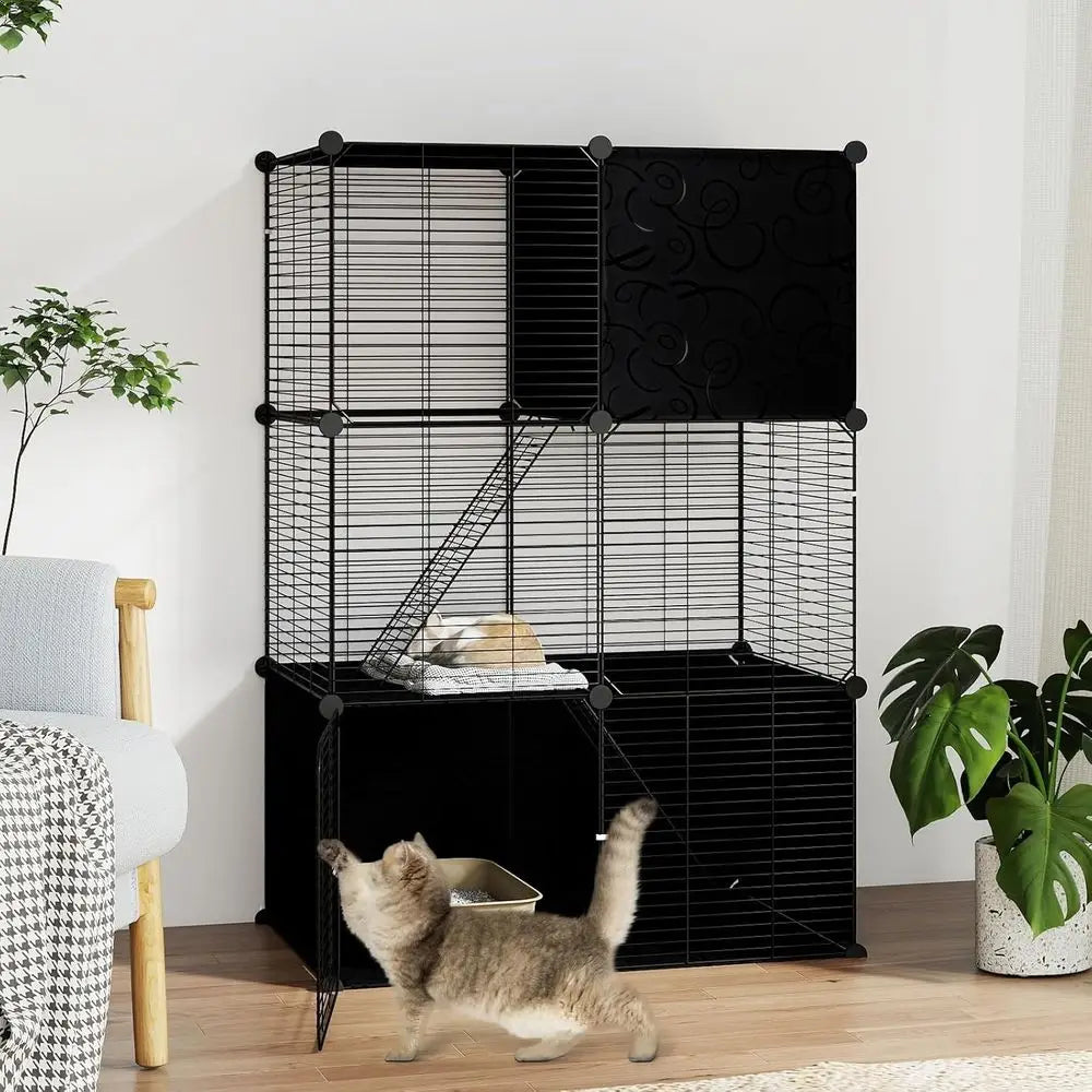 Indoor 3-Tier Cat Enclosure With Ladders For Multi-Cat Use