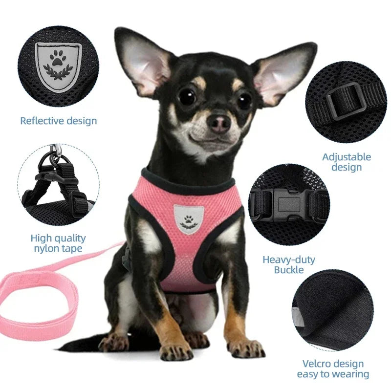 Cat Harness Vest With Leash Adjustable Polyester Mesh Dog Harness