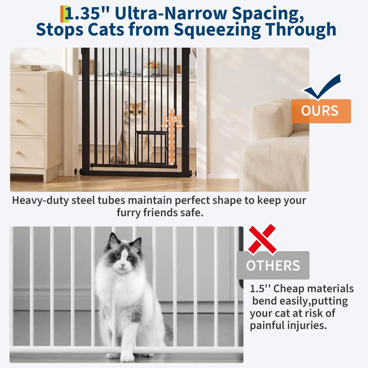 HiMISS Pressure Mounted Cat Gate With Door For Stairs And Kitchens