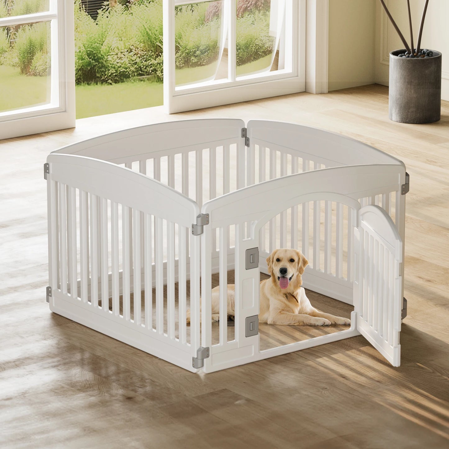 JHK Plastic Dog Playpen Expandable Pet Fence Foldable Indoor Outdoor