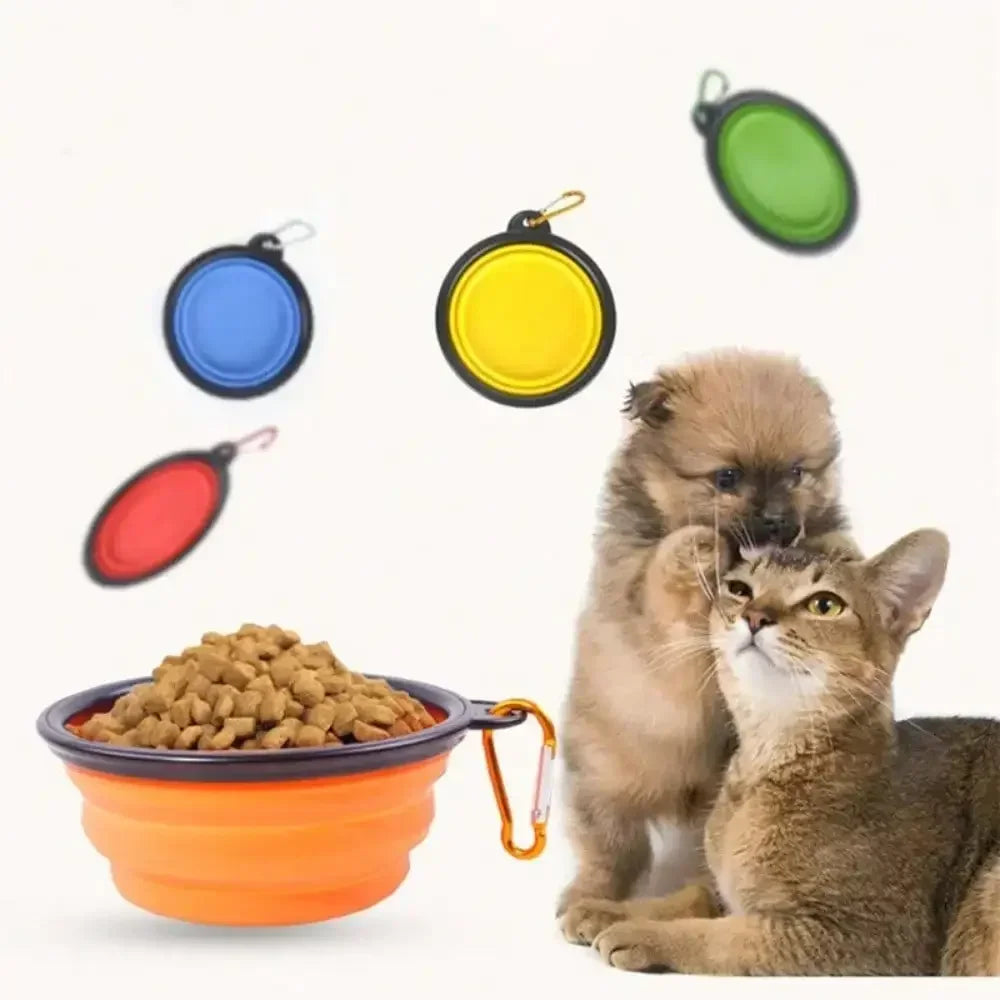 Portable Silicone Dog Feeder Bowl With Carabiner For Travel