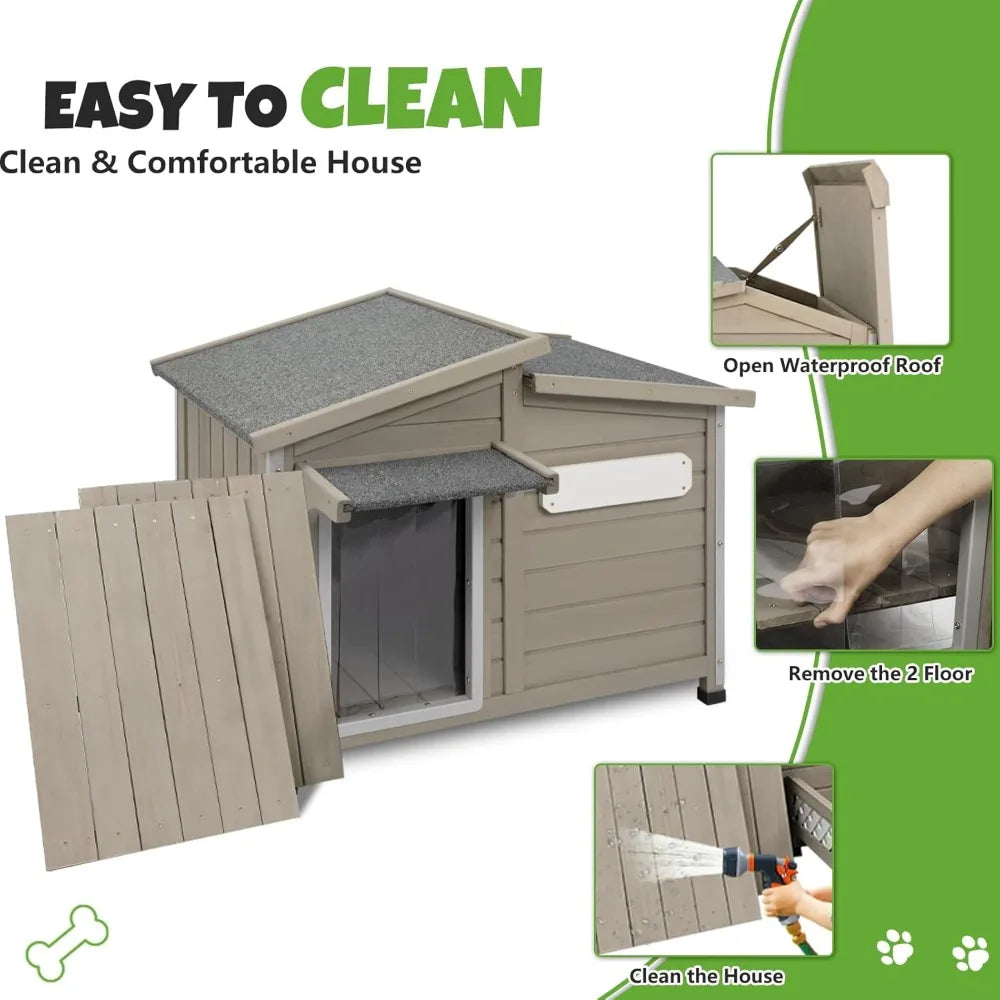 Outdoor Wooden Dog House With Weatherproof Design And Vent Windows