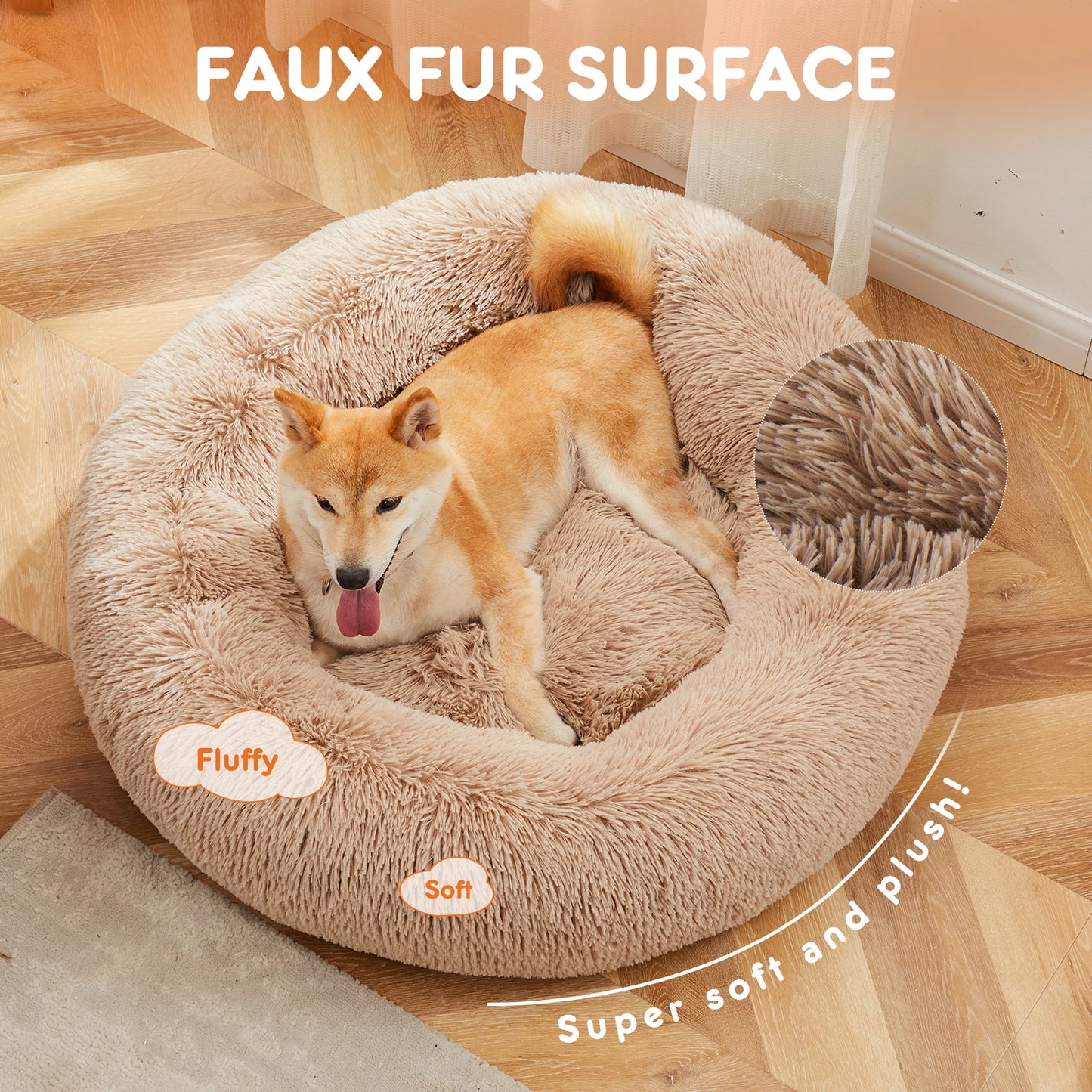 JHK Calming Anti Slip Round Plush Faux Fur Dog Bed