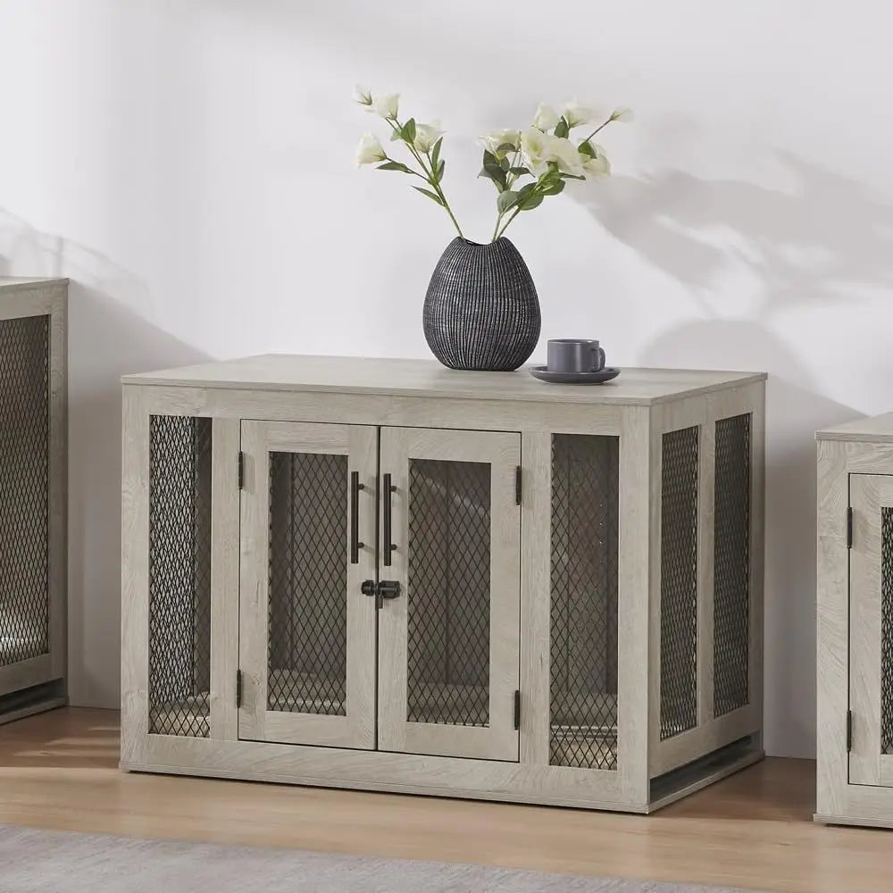 Furniture Style Dog Crate With Cushion And Double Door Tray