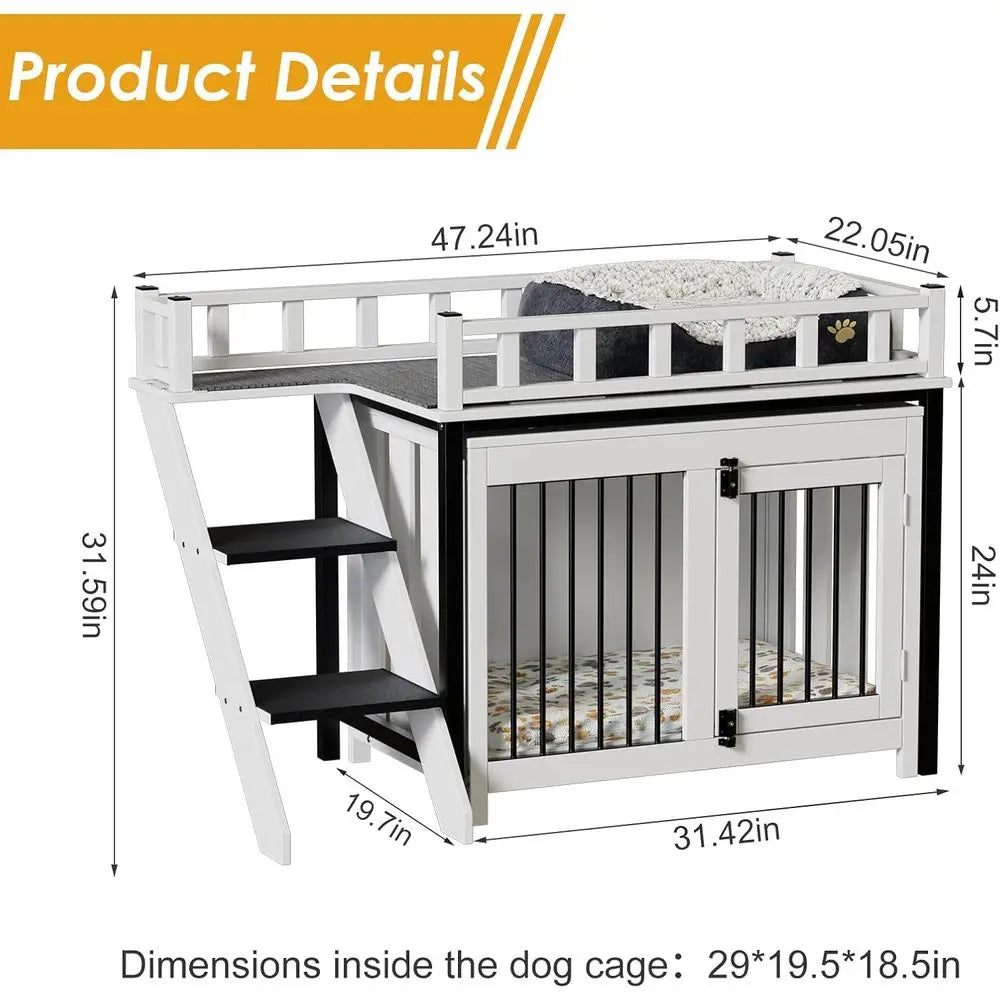 Pet Bunk Bed Crate With Window Perch Stairs And Storage
