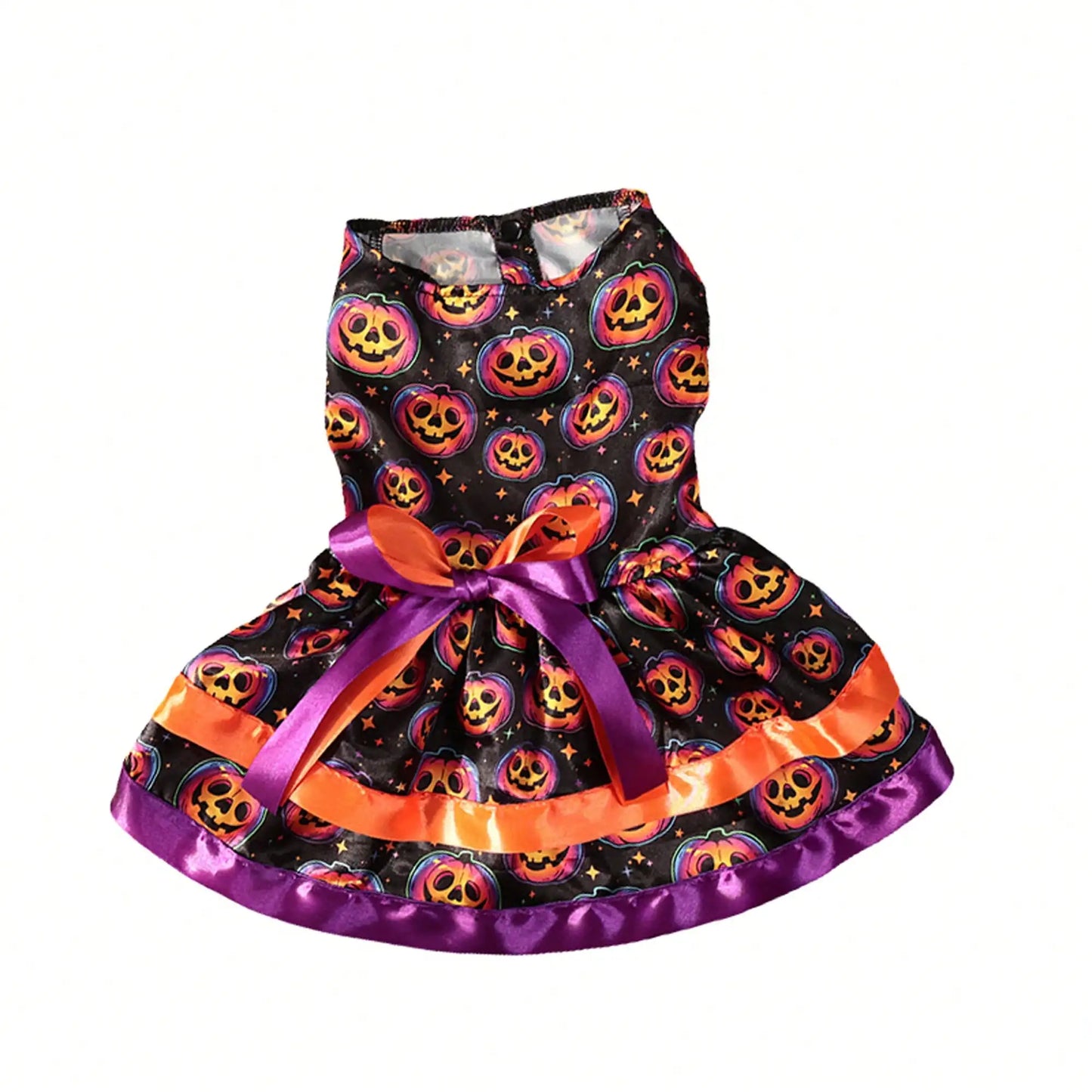 Premium Pumpkin Skull Print Bowknot Halloween Dog Dress