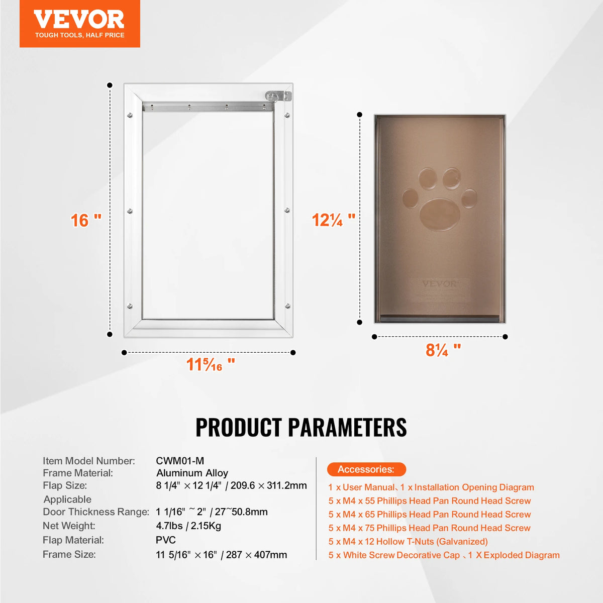 Aluminum Frame Pet Door With Lock And Weatherproof Flap System